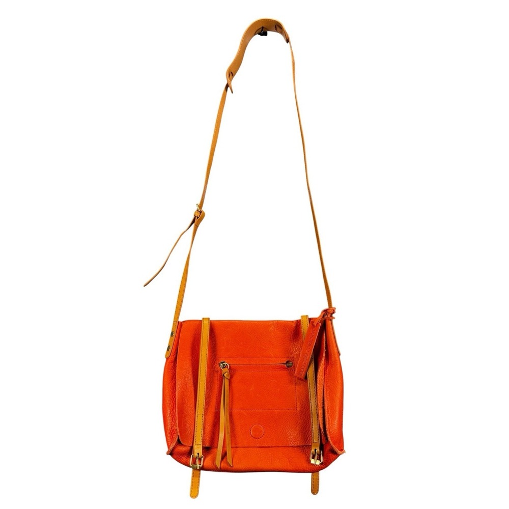 NWT Linea Pelle Orange Leather Crossbody Bag Adjustable Strap Designer Purse